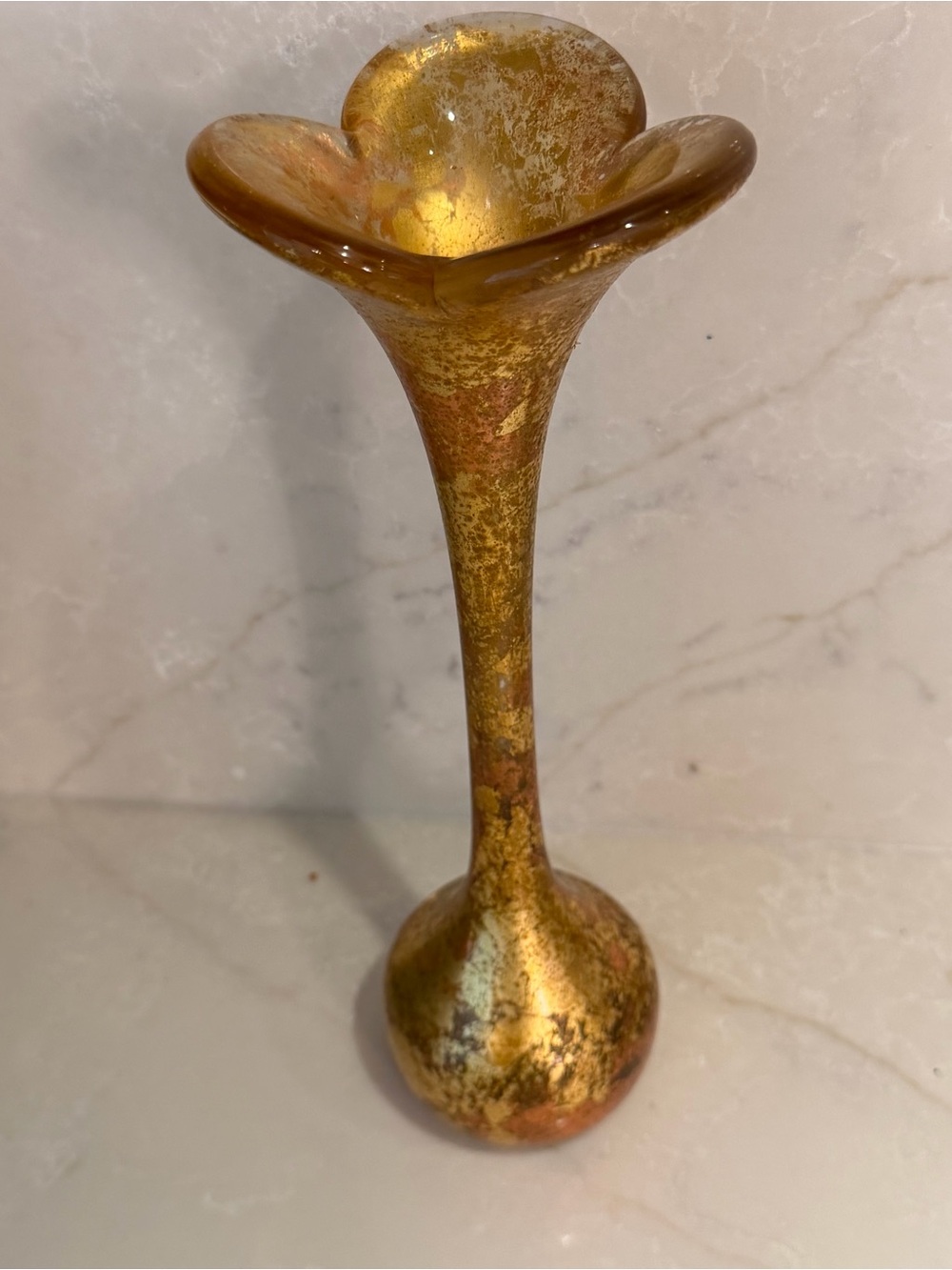 Gold Iridescent Art Glass Bud Vase